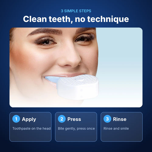 Three simple steps: apply toothpaste, press the button, rinse