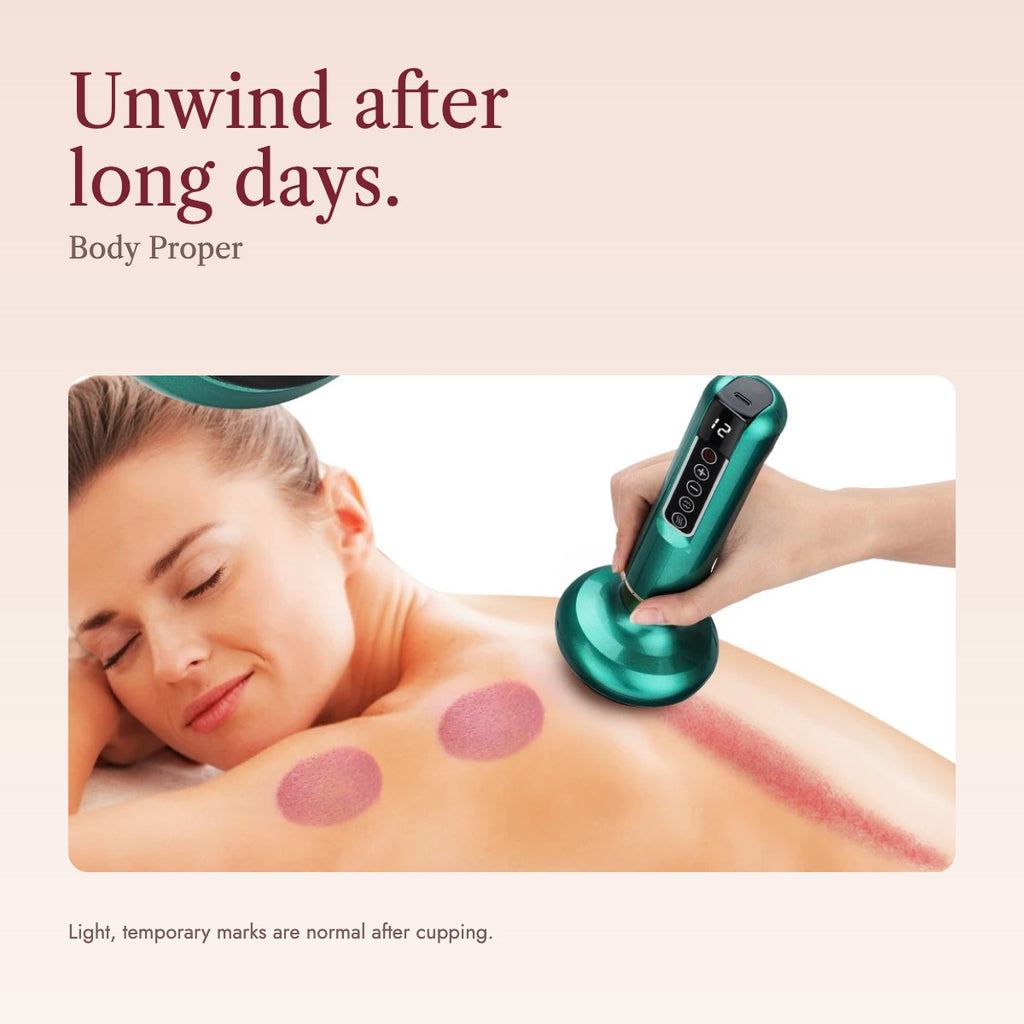 Using the cupping massager on the upper back