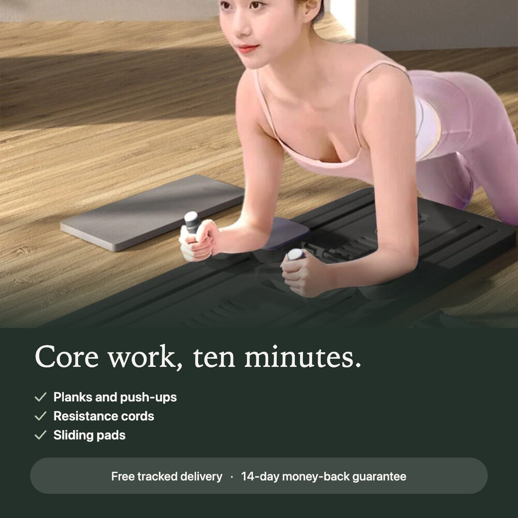 Plank on the Pilates board with grip handles